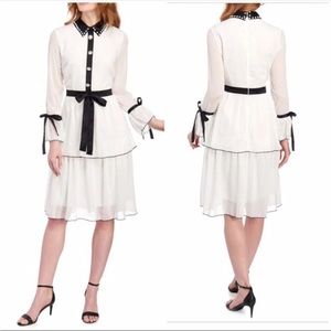 CQ by CQ Ivory and Black Swiss Dot Tiered Pearl Shirt Dress